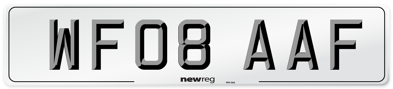 WF08 AAF Number Plate from New Reg